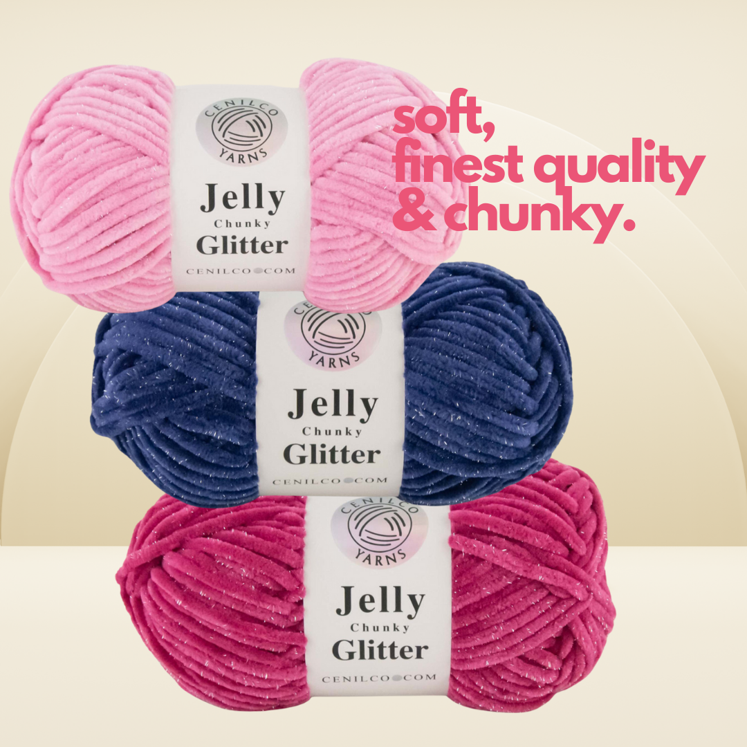 Jelly Chunky Glitter Yarn – Super Bulky Chenille with Sparkle ✨: 110-06 DARK PINK