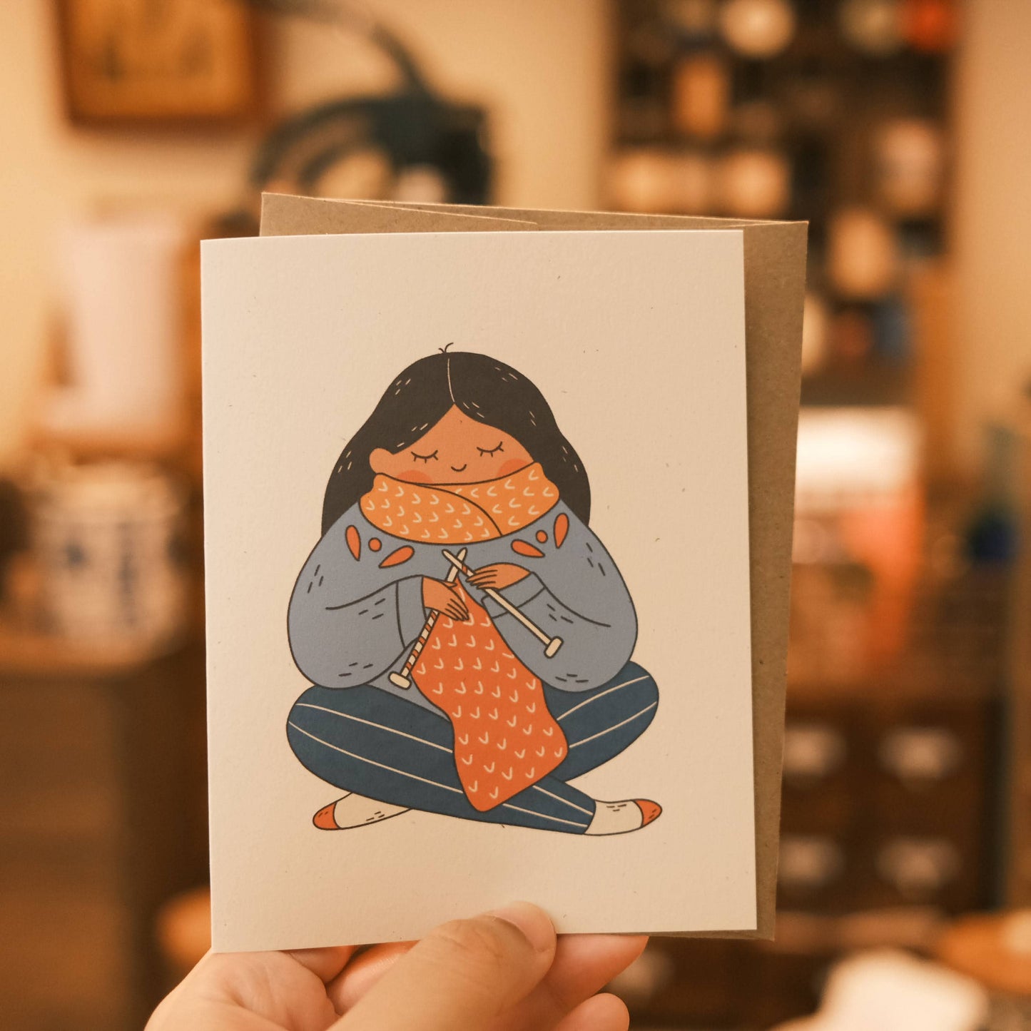 Greeting Card: Knitting a Scarf