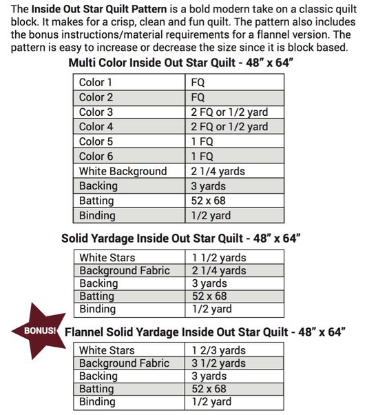 Inside Out Star Quilt Pattern - Printed
