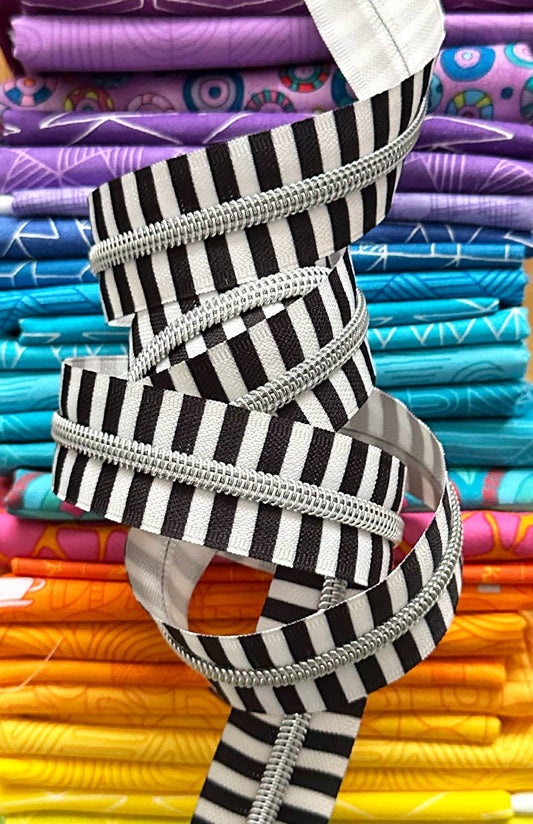 Wide Black Stripe Zipper Tape with Nickel Teeth