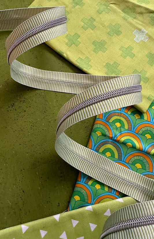 Lime Stripe Zipper Tape with Nickel Teeth