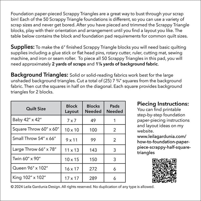 6" Scrappy Triangle Foundation Paper Piecing Pattern by Leila Gardunia.