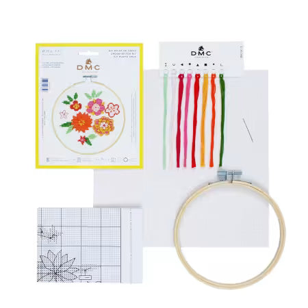 DMC Floral Cross Stitch Kit – Beginner Embroidery Set