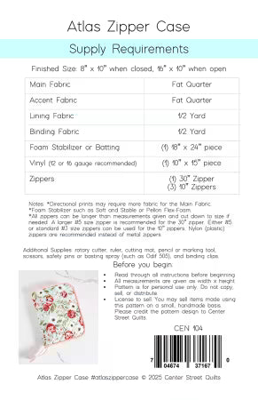Atlas Zipper Case Pattern