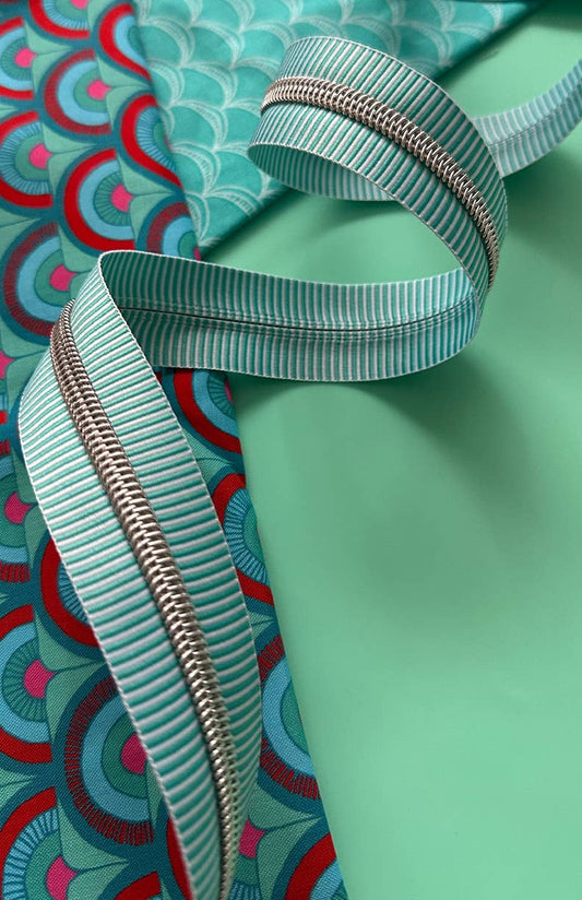 Teal Stripe Zipper Tape with Nickel Teeth