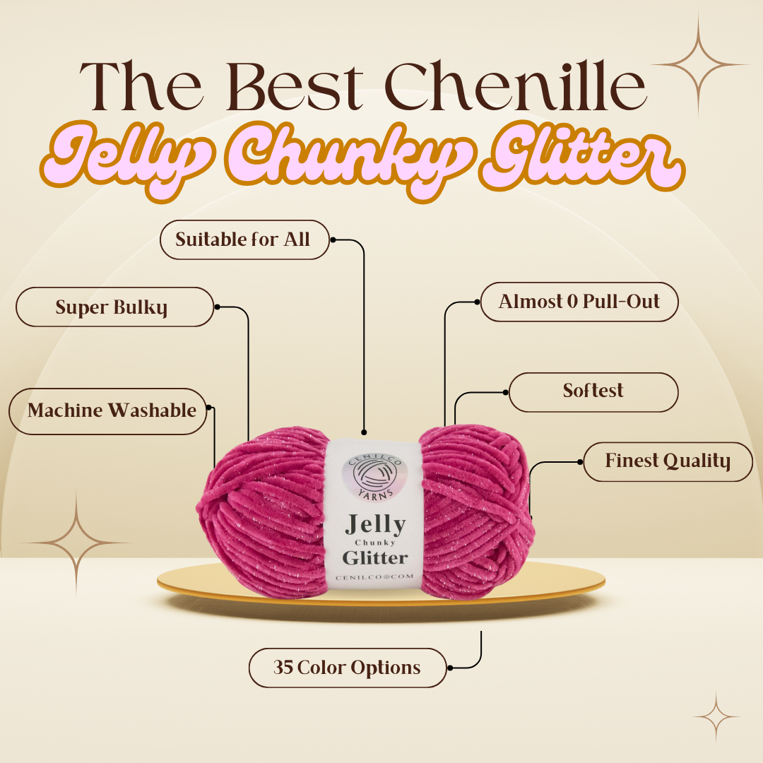 Jelly Chunky Glitter Yarn – Super Bulky Chenille with Sparkle ✨: 110-08 RED