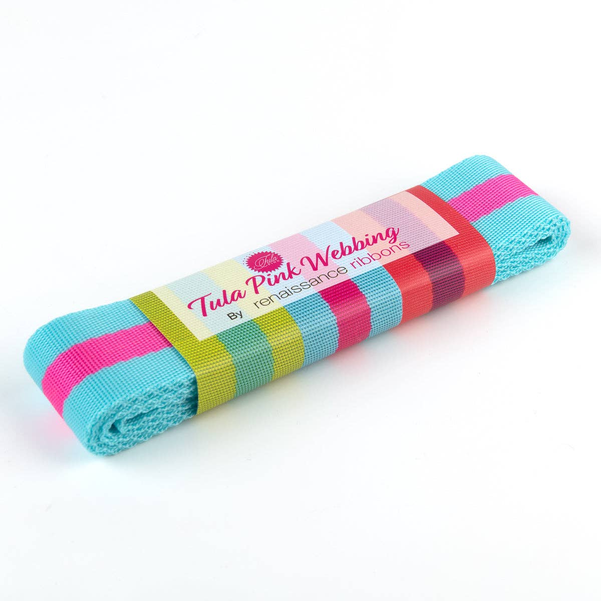 Tula Pink - Aqua/Hot Pink Striped Nylon Webbing – 1.5" Wide / 2 Yards