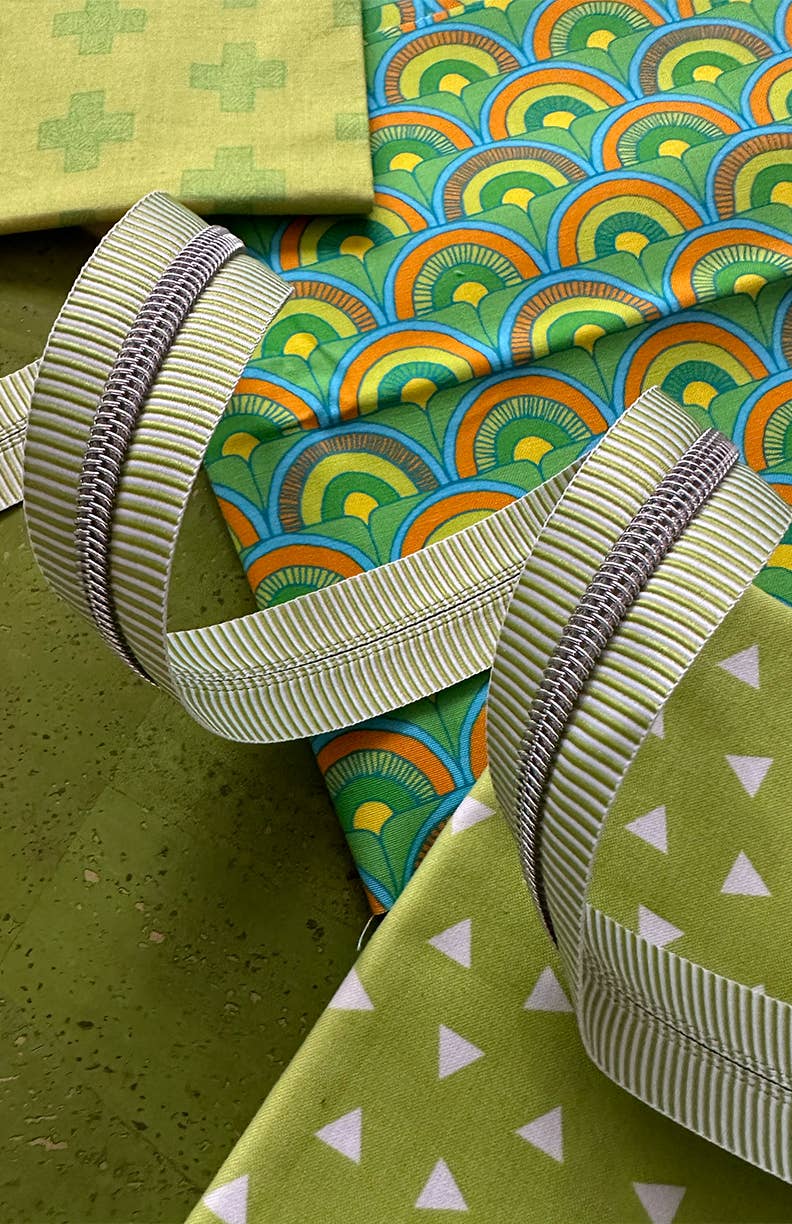 Lime Stripe Zipper Tape with Nickel Teeth