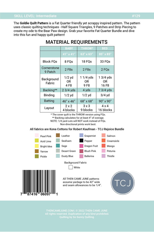 Goldie Quilt Pattern - Printed