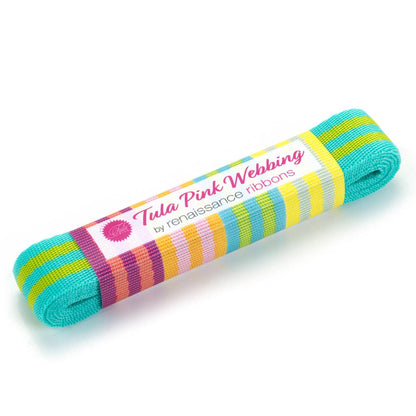 Tula Pink - Lime/Turquoise Striped Nylon Webbing – 1" Wide / 2 Yard