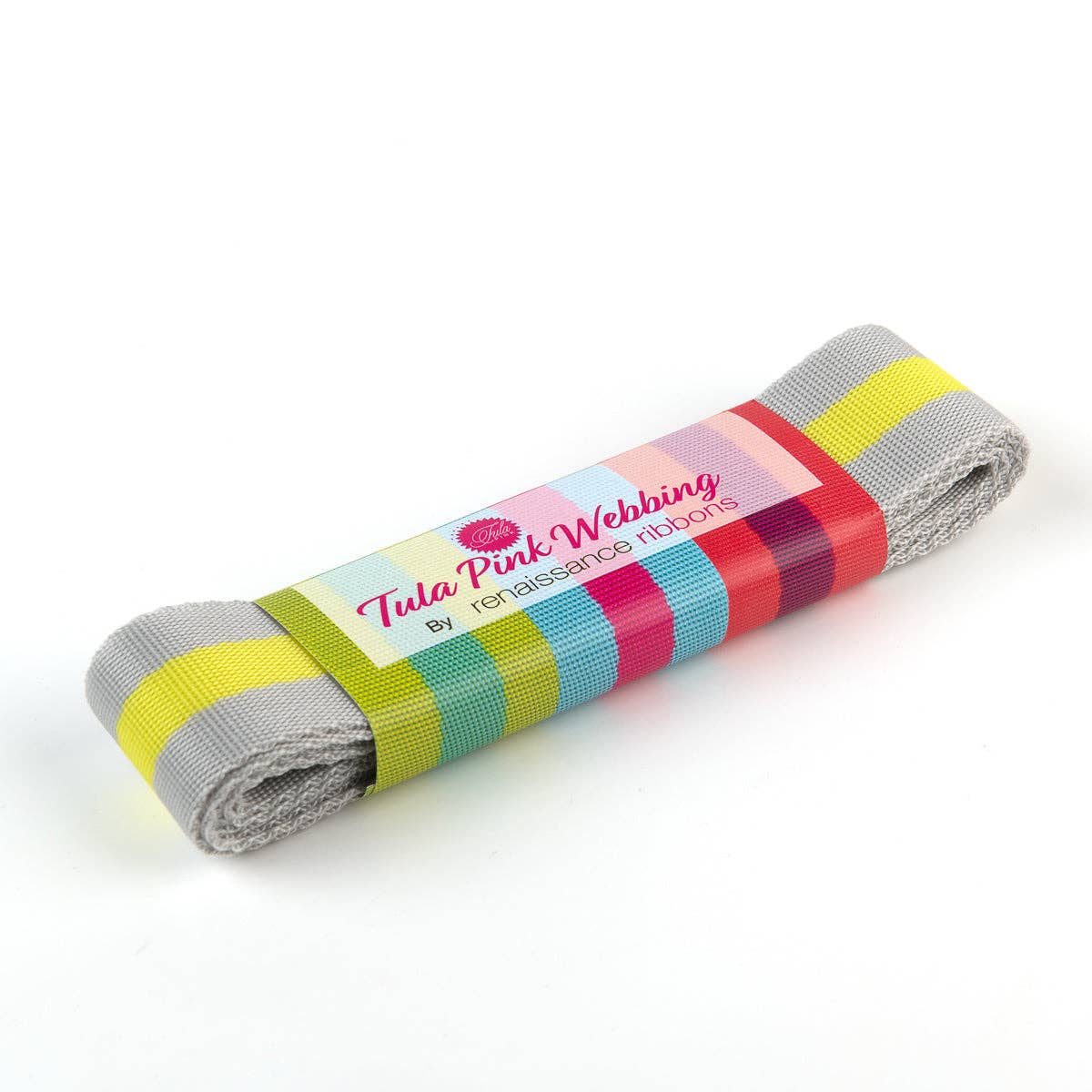 Tula Pink Nylon Webbing – 1.5" x 2 yd (Soft Grey & Neon Yellow)