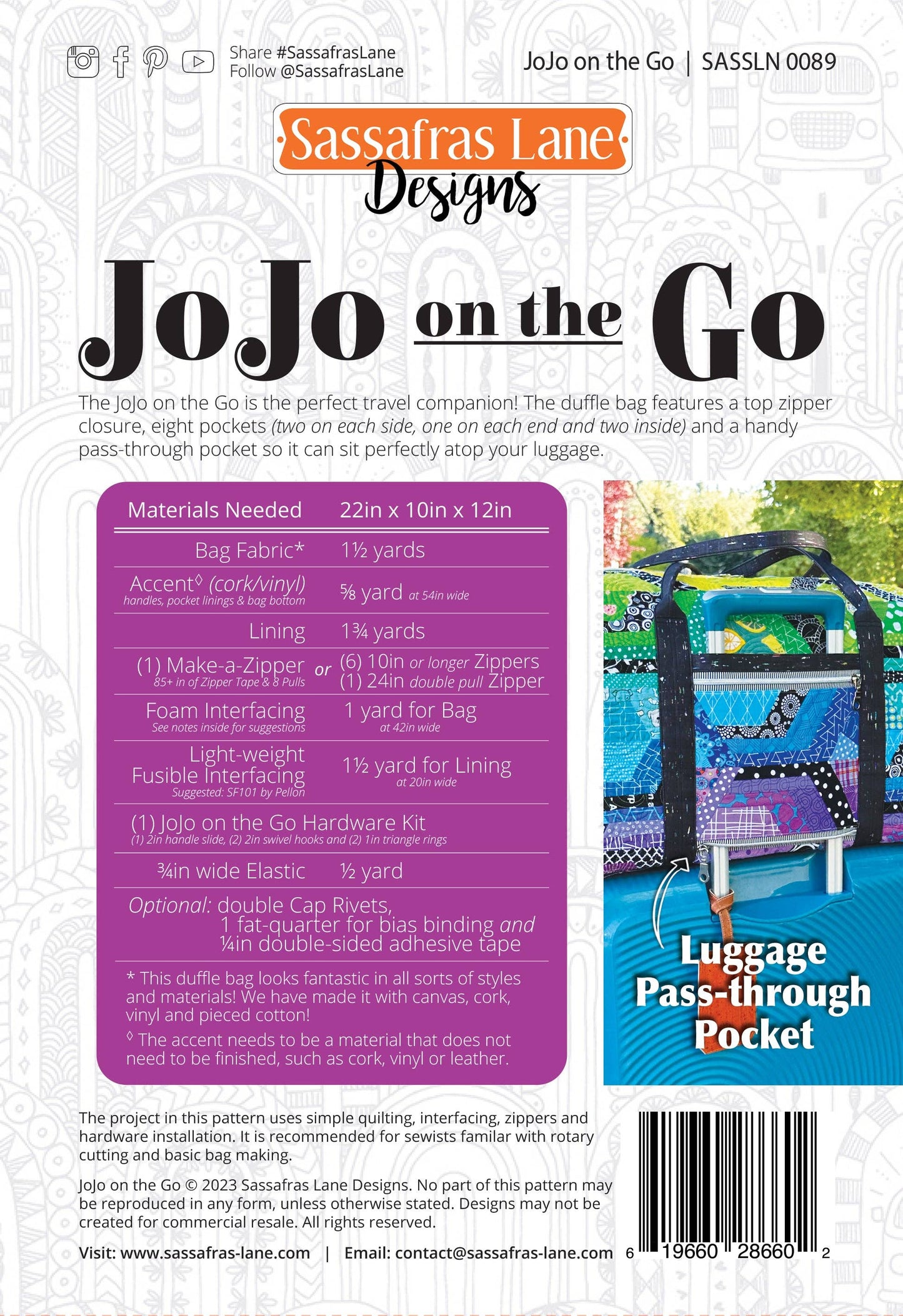 JoJo on the Go Duffle Bag Pattern: Paper Pattern