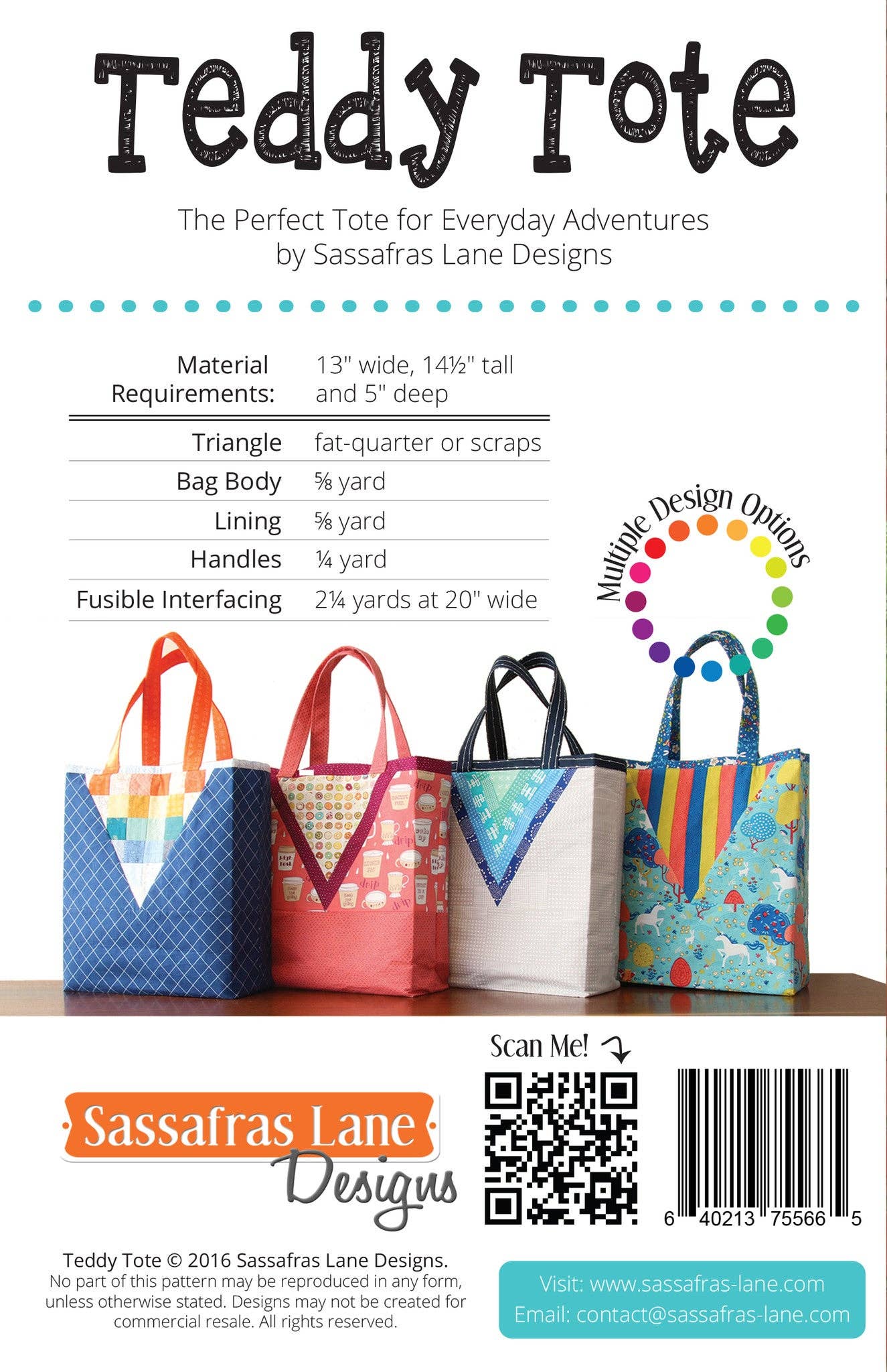 Teddy Tote Bag Pattern: Printed