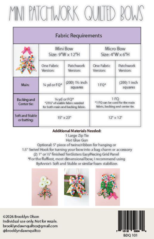 Mini Patchwork Quilted Bows Pattern by Brooklyn Dawn Quilt Co.