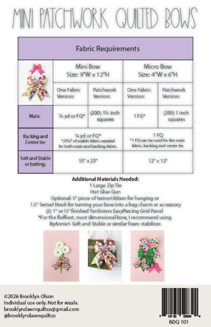 Mini Patchwork Quilted Bows Pattern by Brooklyn Dawn Quilt Co.