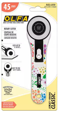OLFA 45mm Rotary Cutter – Classic Straight Handle (Blooming Garden Print)