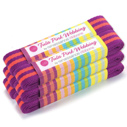 Tula Pink Striped Nylon Webbing – 1" Wide – Watermelon & Plum Slushy – 2 Yard Pack