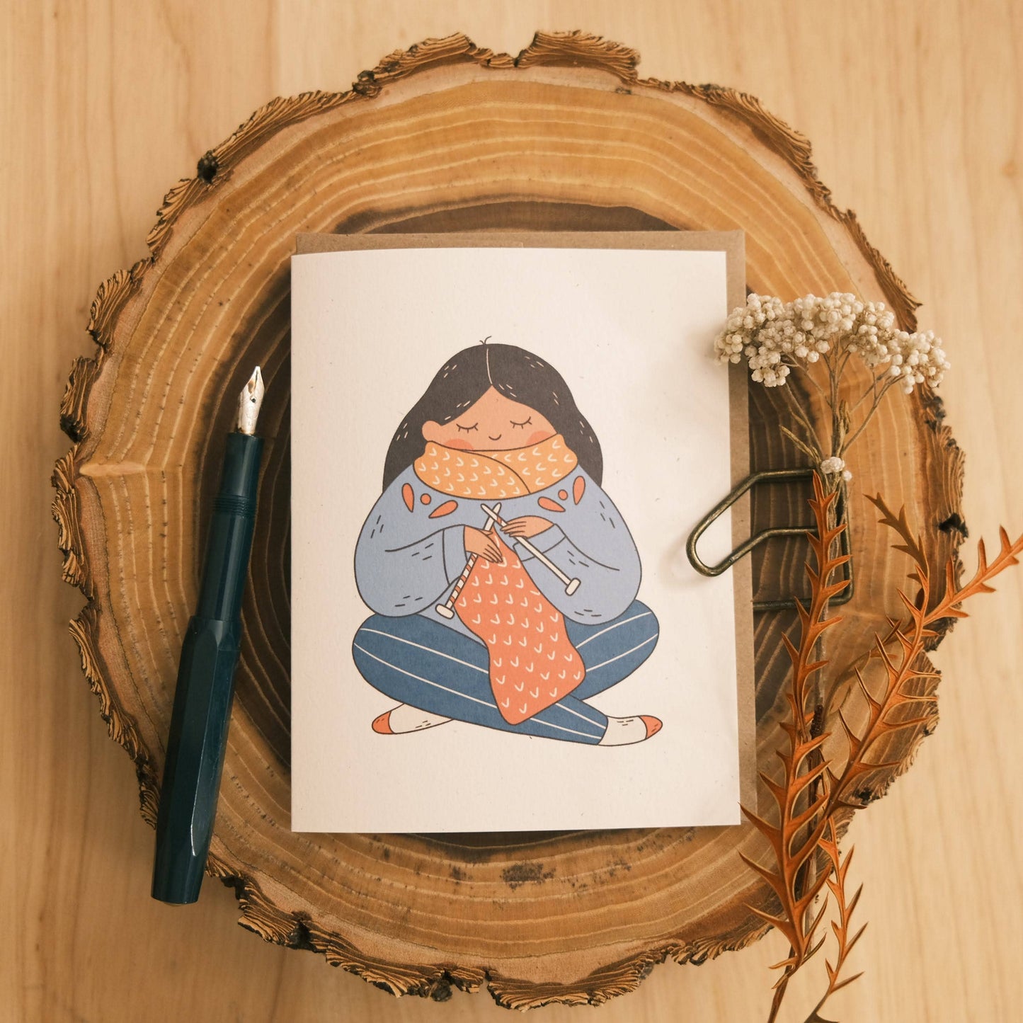 Greeting Card: Knitting a Scarf