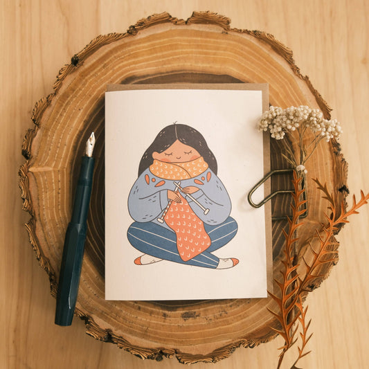 Greeting Card: Knitting a Scarf