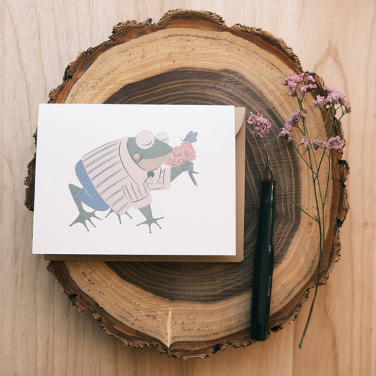 Greeting Card: Flower Bouquet Frog