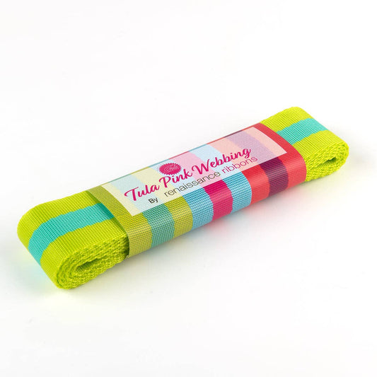 Tula Pink - Lime/Turquoise Striped Nylon Webbing – 1.5"/ 2 Yards