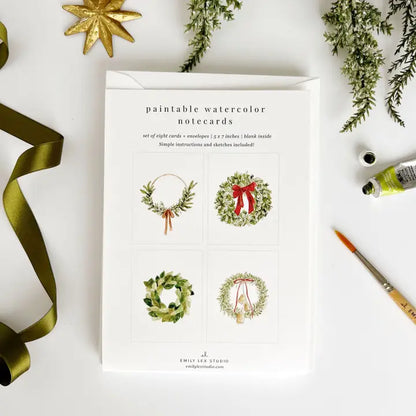 Wreaths Paintable Watercolor Notecard Set