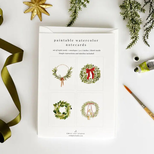 Wreaths Paintable Watercolor Notecard Set