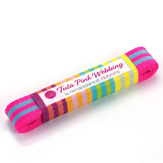 Tula Pink - Aqua/Hot Pink Striped Nylon Webbing – 1" Wide /2 yards