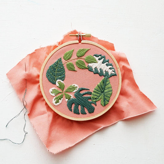 Tropical Botanical Embroidery Hoop Kit – 4" Hoop