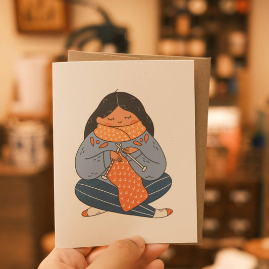 Greeting Card: Knitting a Scarf