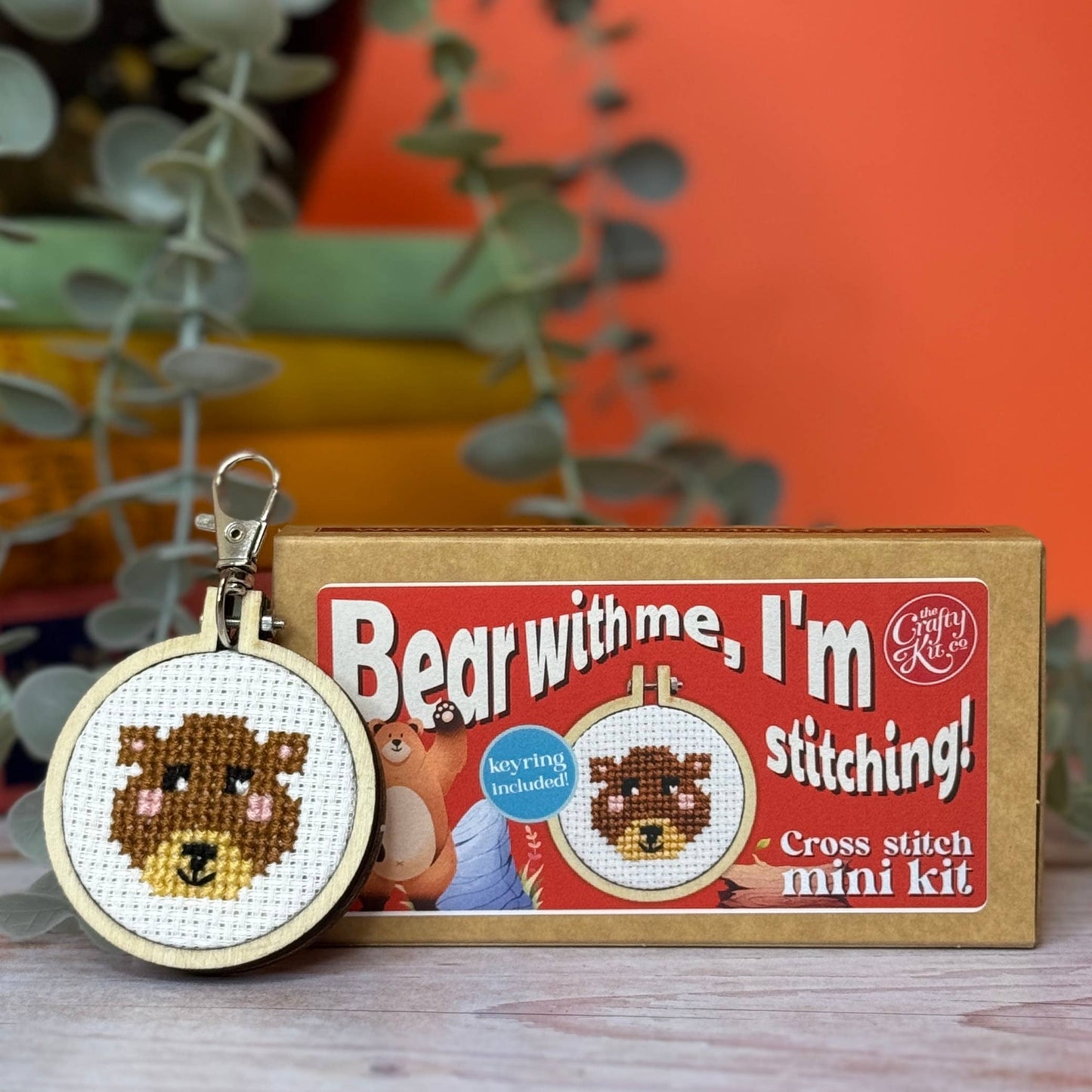 Mini Cross Stitch Kit: 'Bear with me, I'm stitching'