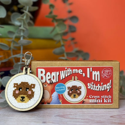 Mini Cross Stitch Kit: 'Bear with me, I'm stitching'