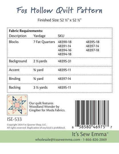 Fox Hollow Quilt Pattern by It’s Sew Emma