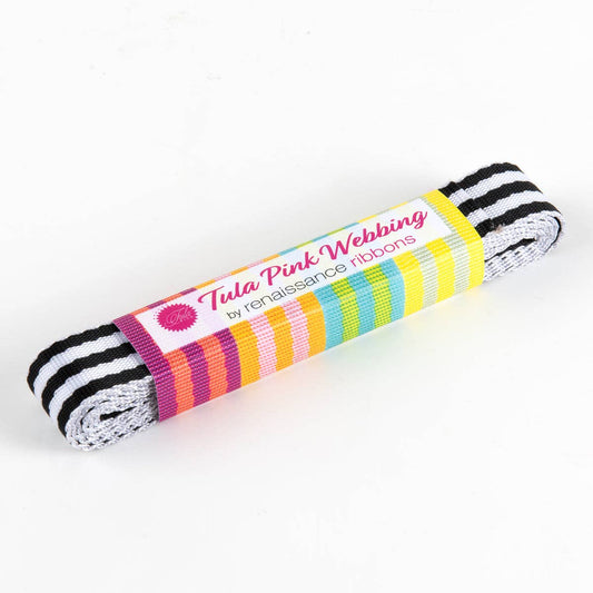 Tula Pink - Black & White Striped Nylon Webbing – 1" Wide / 2 Yard