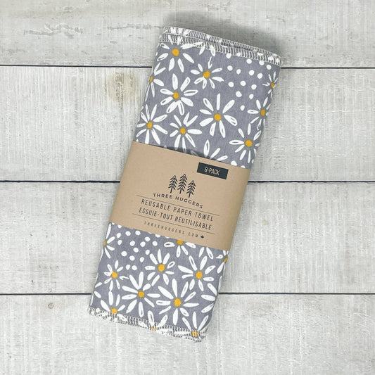 Organic Reusable Paper Towels - Grey Daisy
