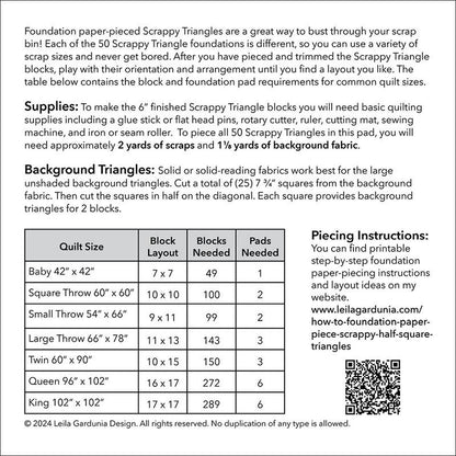 6" Scrappy Triangle Foundation Paper Piecing Pattern by Leila Gardunia.