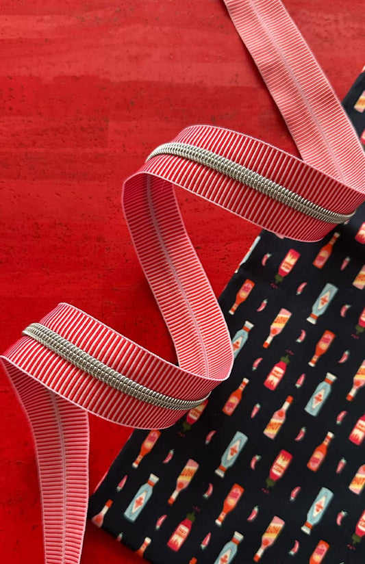 Red Stripe Zipper Tape with Nickel Teeth