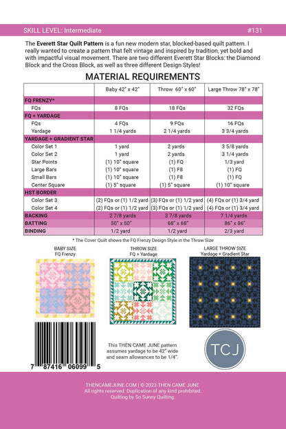 Everett Star Quilt Pattern - Printed