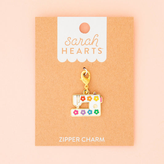 Sewing Machine Removable Zipper Charm: Sewing Machine with Daisies