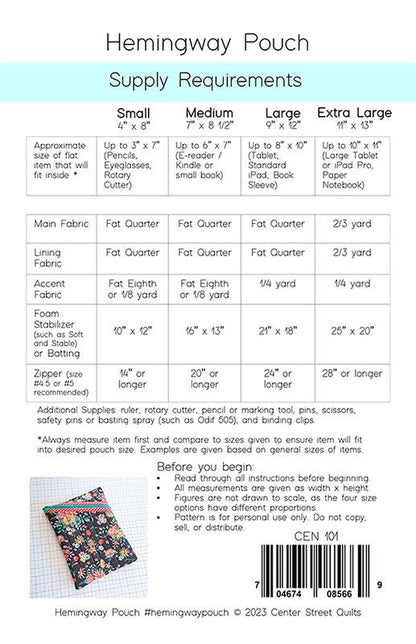 Hemingway Pouch Pattern