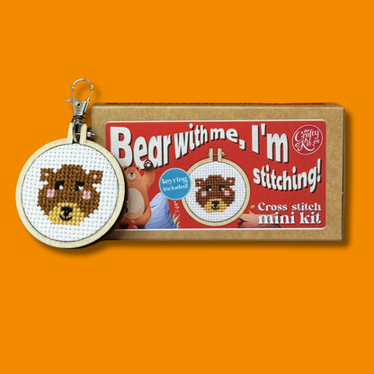 Mini Cross Stitch Kit: 'Bear with me, I'm stitching'