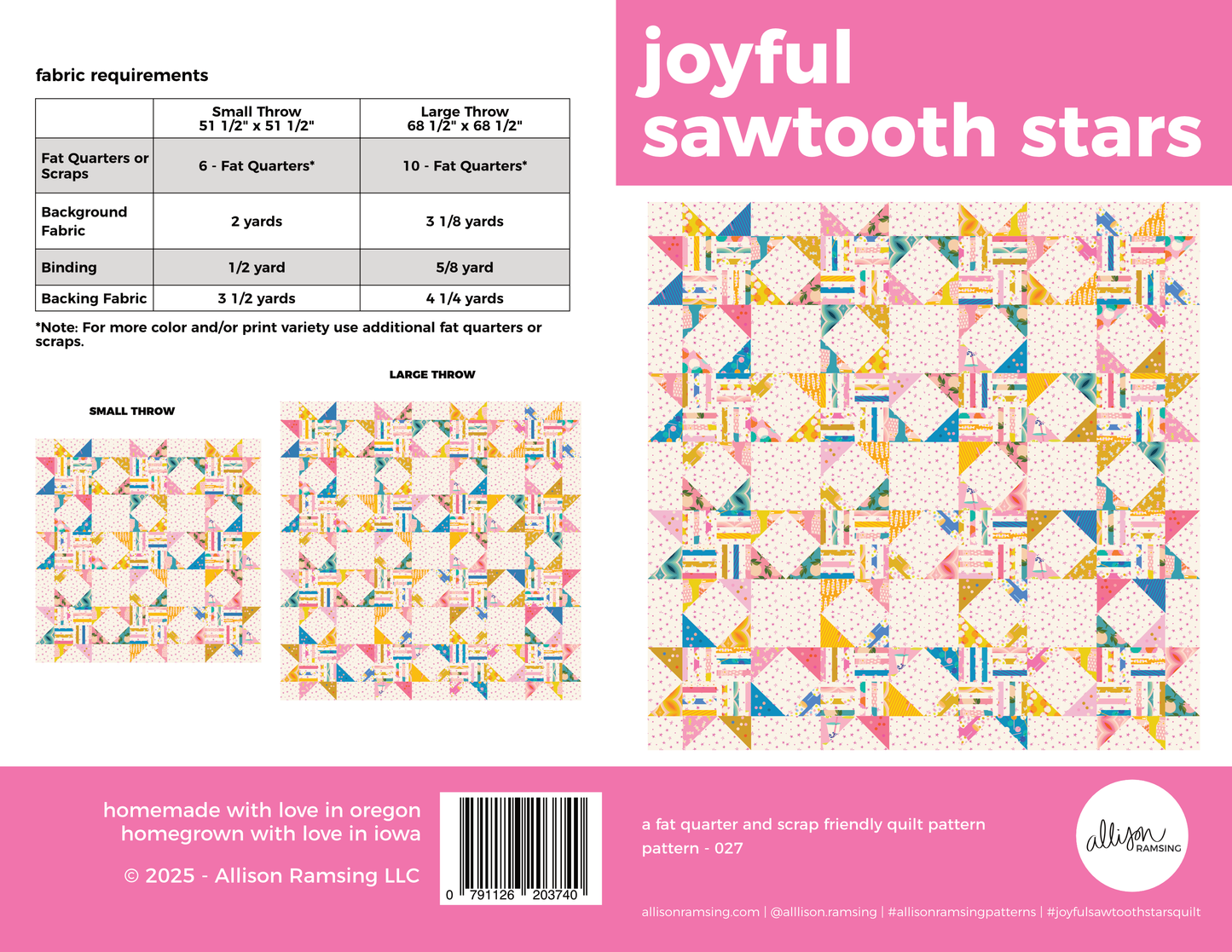 Joyful Sawtooth Stars Quilt Pattern - Printed