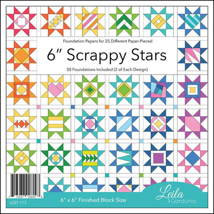 6" Scrappy Stars Foundation Paper Piecing Pattern by Leila Gardunia.