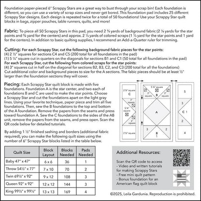 6" Scrappy Stars Foundation Paper Piecing Pattern by Leila Gardunia.