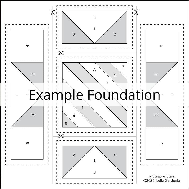 6" Scrappy Stars Foundation Paper Piecing Pattern by Leila Gardunia.
