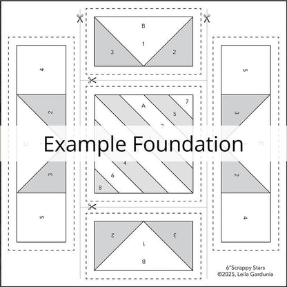 6" Scrappy Stars Foundation Paper Piecing Pattern by Leila Gardunia.