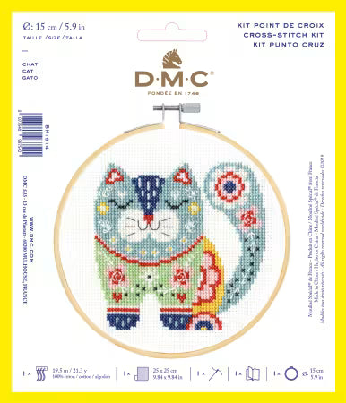 DMC Blue Cat Cross Stitch Kit – Beginner Embroidery Set