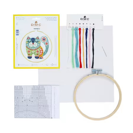 DMC Blue Cat Cross Stitch Kit – Beginner Embroidery Set