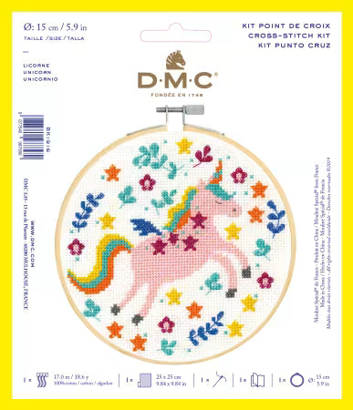DMC Beginner Cross Stitch Kit – Pink Unicorn & Stars