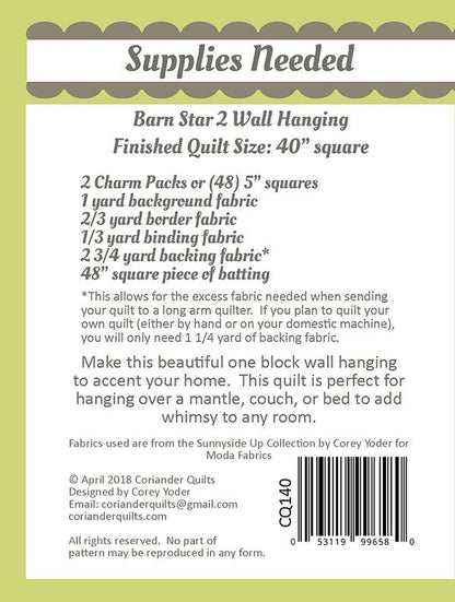 Barn Star 2 Quilt Pattern by Coriander Quilts